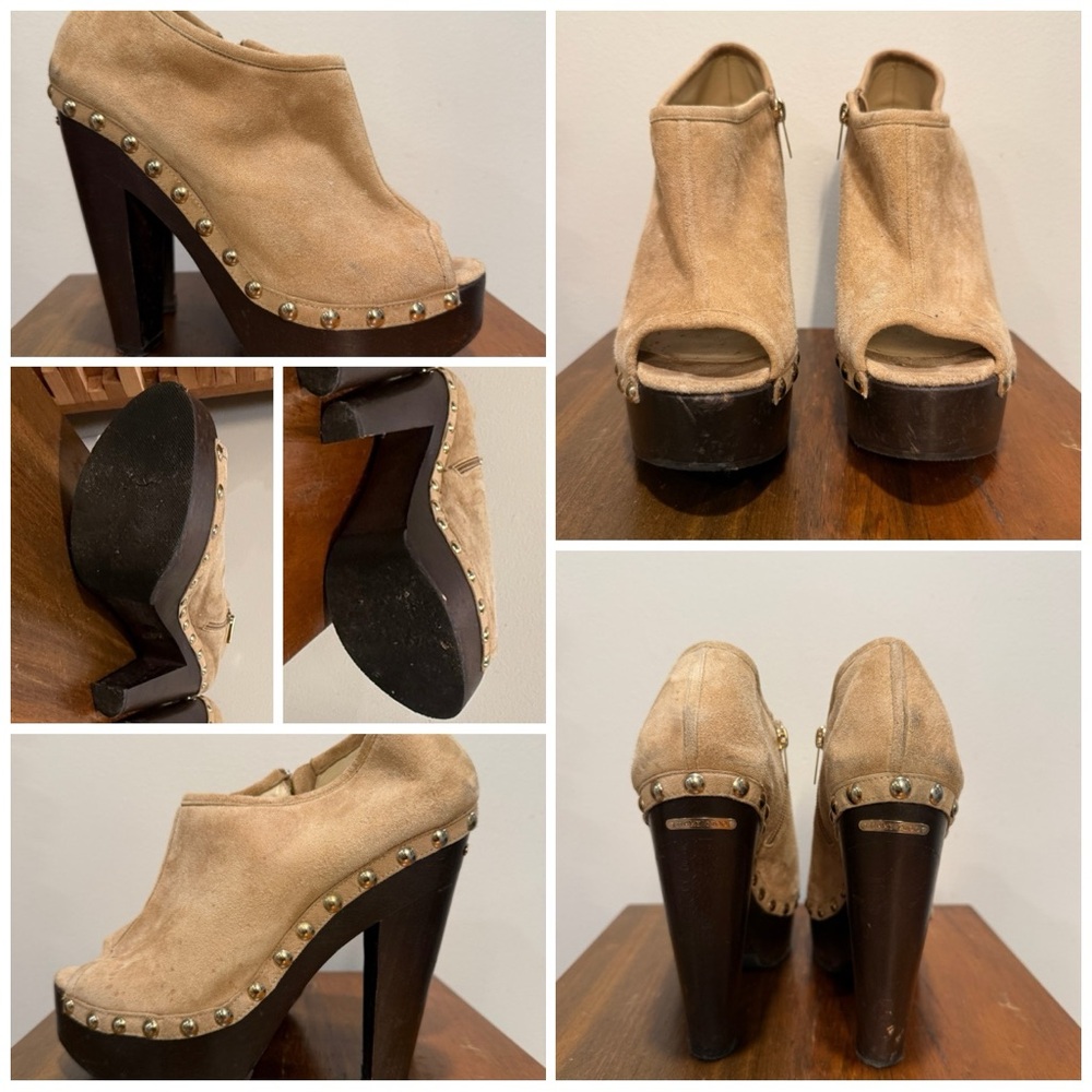 Jimmy Choo "Urge" Studded Suede Peep-Toe Clog Booties,39.5 - Picture 5 of 6